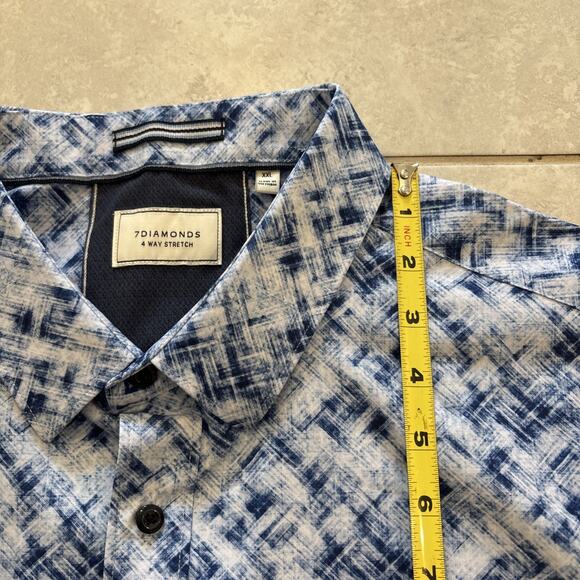 7 Diamonds Shirt Mens Sz XXL 4 Way Stretch Blue Abstract Short Sleeve Button Up - Picture 6 of 9